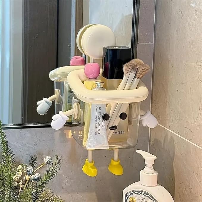 StickoBuddy No-Drill Suction Wall Storage Pod – Cute Bathroom Organizer for Toothbrush, Cosmetics & Small Essentials